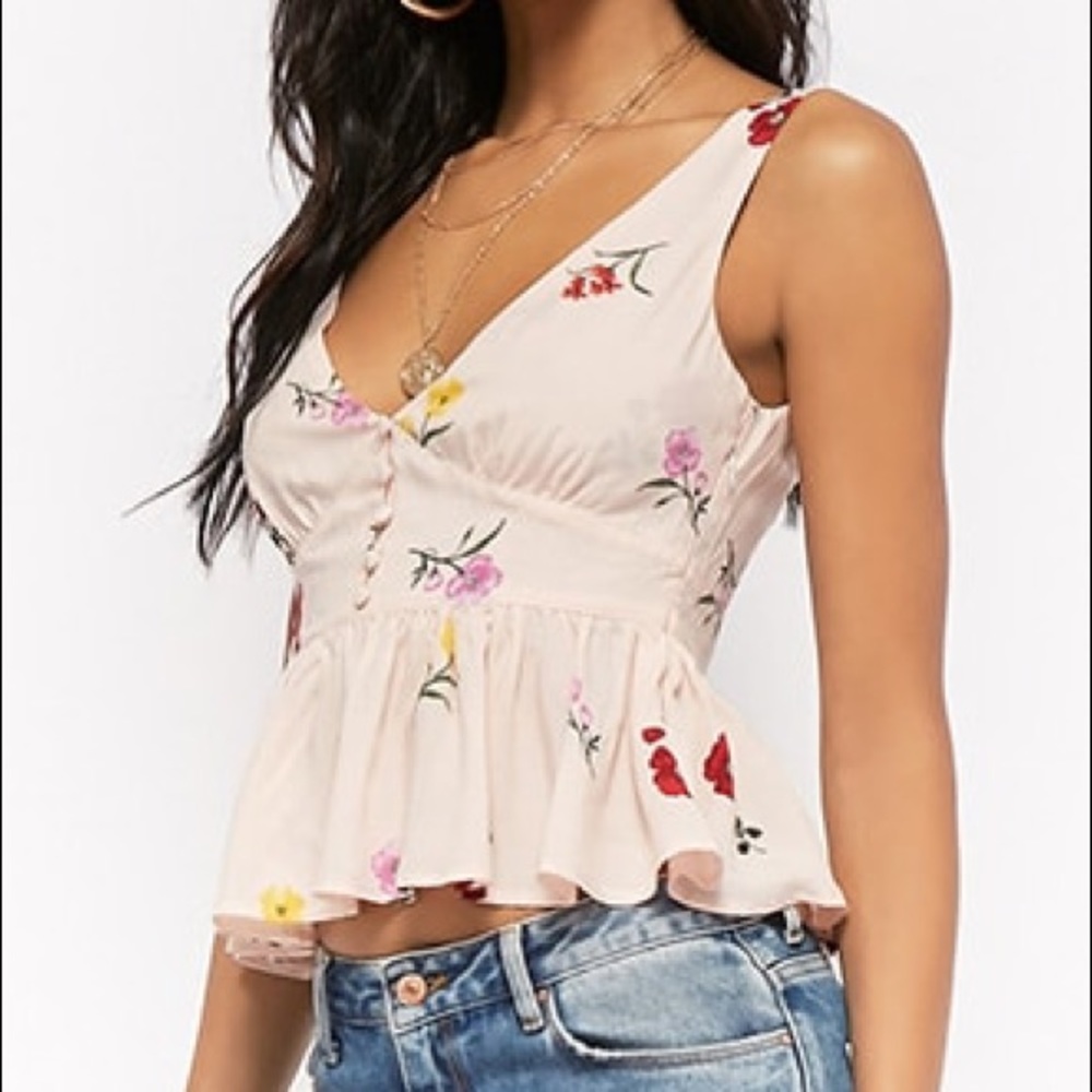 F21 Floral Shirred Sleeveless Top